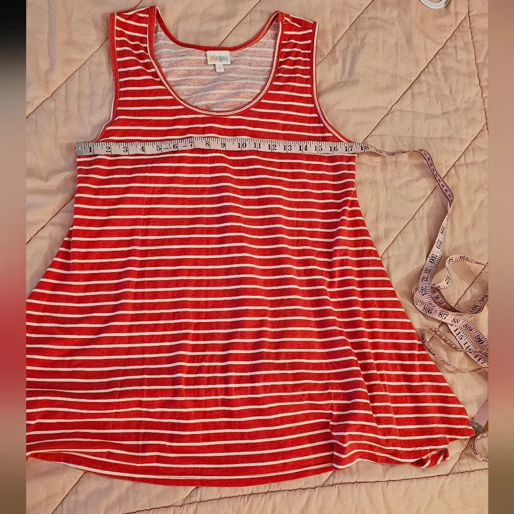 LuLaRoe S Red & White Striped Perfect T Tank Top - Picture 7 of 16
